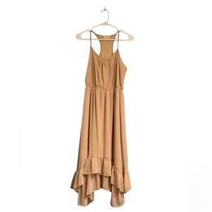 EVERLY women’s small dress -  beige tan - halter - midi
